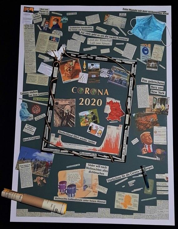 Corona-Collage aus Zeitungsausschnitten