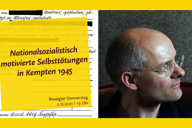 Geschwärztes Dokument in Sütterlinschrift, Portrait Dr. Gerhard Hölzle