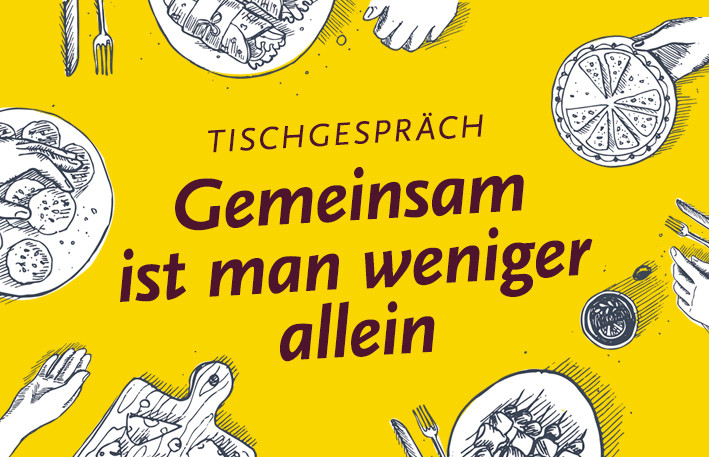 Illustration mit Tellern auf einem gelben Tisch 